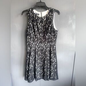NWT. Size 6. Alex + Alex black/nude lace A-line mini dress w/gold back zipper